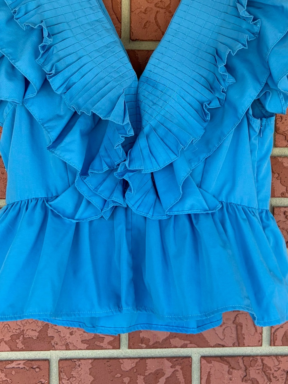 entro Bright Blue Ruffled V-Neck Peplum Blouse - Picture 3 of 4